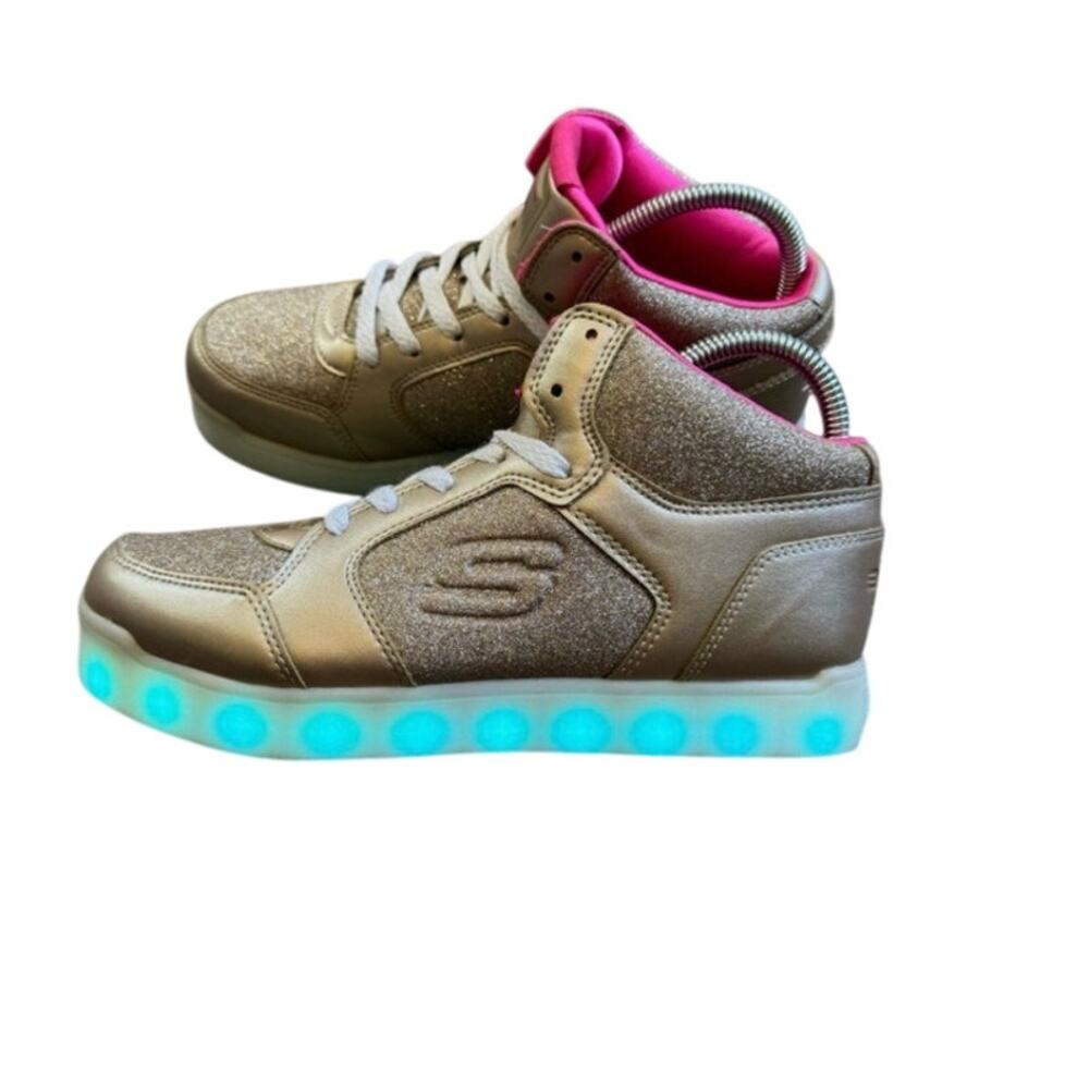 Skechers Energy Light Up Sneakers High Tops Gold Kids 6 Womens 7.5 Line Dance